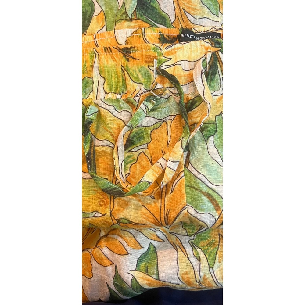 Tahari Womens L 100% Linen Tropical Floral Wide Leg Pants Yellow Green High Rise - Picture 5 of 7